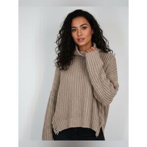 POL  Beige Turtleneck high neck Chunky Knit over side Sweater